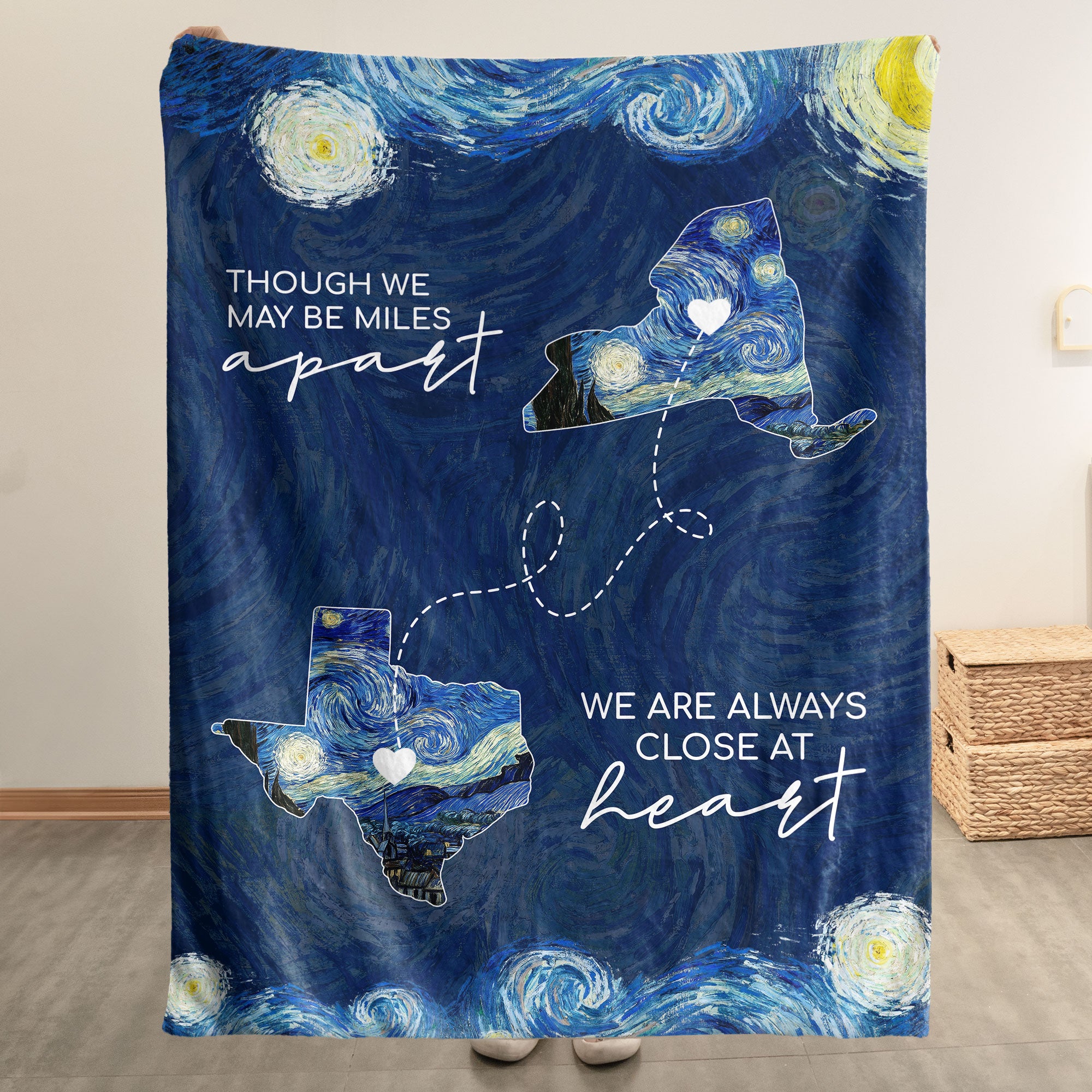 Long Distance Relationship, Custom State To State Van Gogh Style - Personalized Blanket Big Size