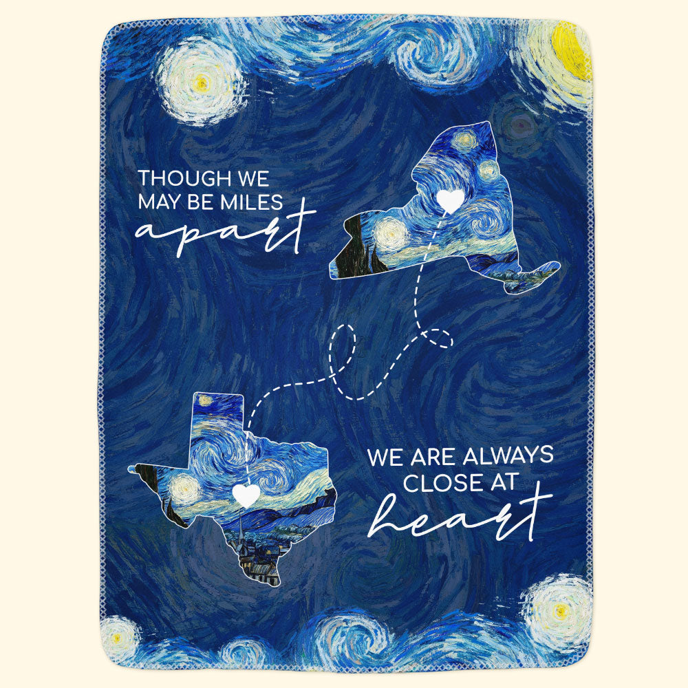 Long Distance Relationship, Custom State To State Van Gogh Style - Personalized Blanket Big Size